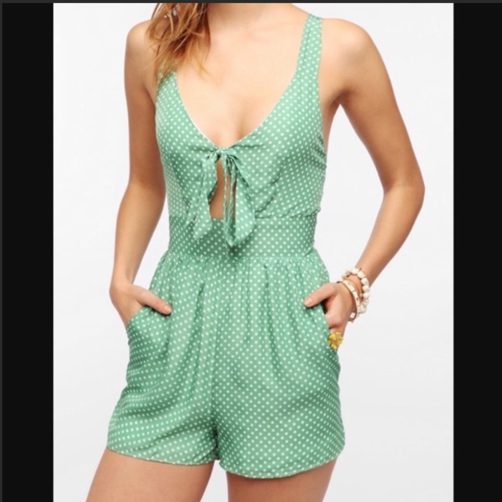 Urban Outfitters - Pins and Needles Green Polka Dot Romper